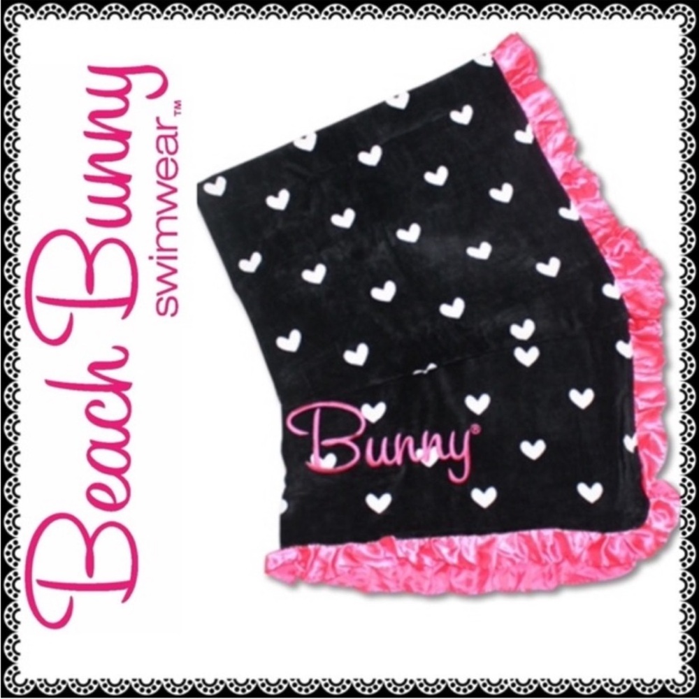 Beach Bunny Black Towel with Pink Hearts and Ruffle